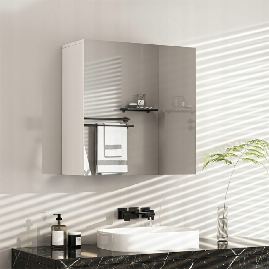 Wisząca szafka do łazienki z lustrem biała mdf nowoczesny design