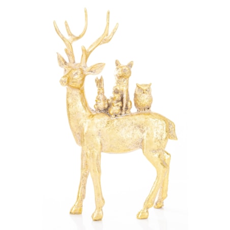 Dekoracja - złoty jeleń i zwierzaki 27x16x9 cm SANU stojący