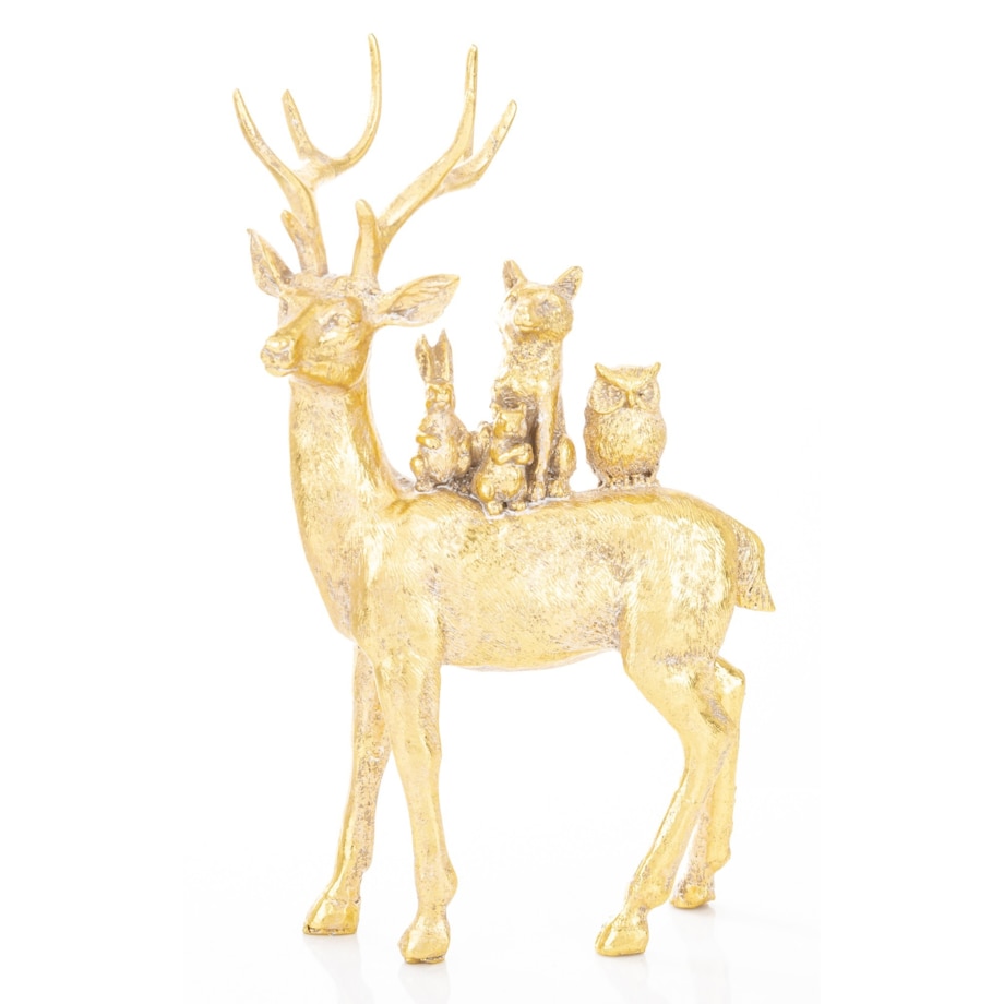 Dekoracja - złoty jeleń i zwierzaki 27x16x9 cm SANU stojący