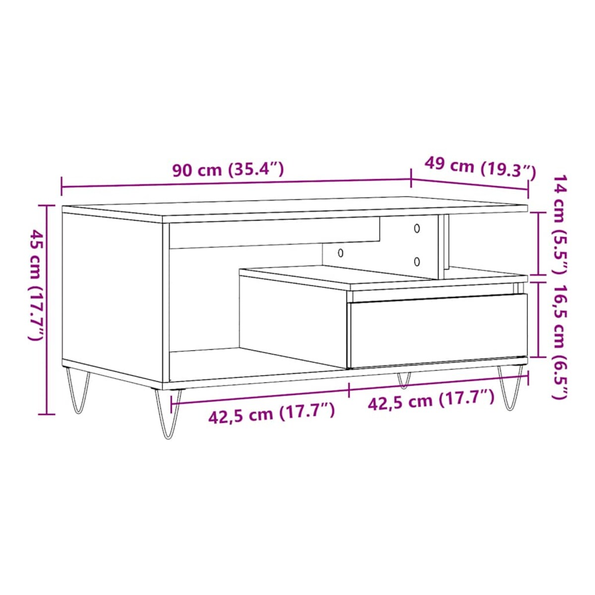 vidaXL Stolik kawowy, dąb artisan 90x49x45 cm, materiał drewnopochodny