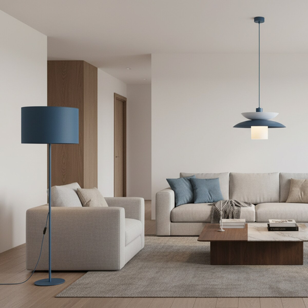 Lampa Stojąca Tk Lighting Dalum Granatowa Podłogowa 1Xe27 Abażur 50Cm, Wysokość 151Cm