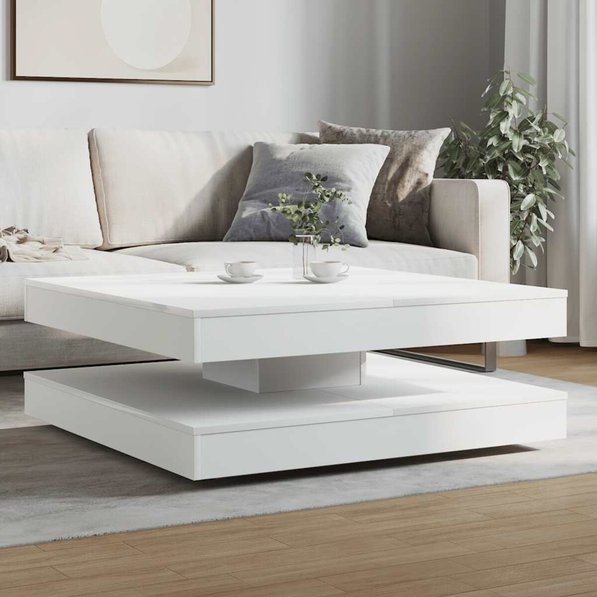 vidaXL Stolik kawowy obrotowy 360 stopni biały 90x90x34,5 cm