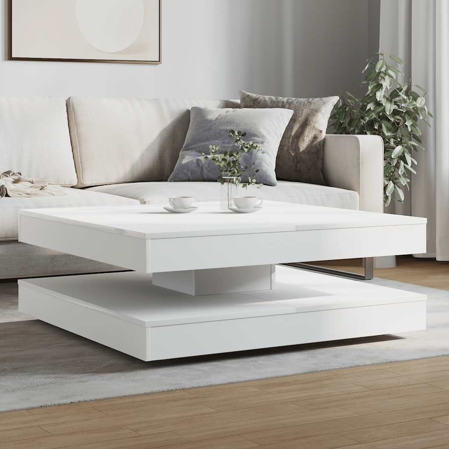 vidaXL Stolik kawowy obrotowy 360 stopni biały 90x90x34,5 cm