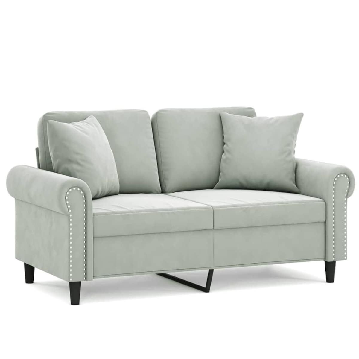 vidaXL 2-osobowa sofa z poduszkami, jasnoszara, 120 cm, aksamit