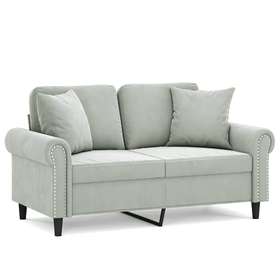 vidaXL 2-osobowa sofa z poduszkami, jasnoszara, 120 cm, aksamit