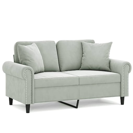 vidaXL 2-osobowa sofa z poduszkami, jasnoszara, 120 cm, aksamit