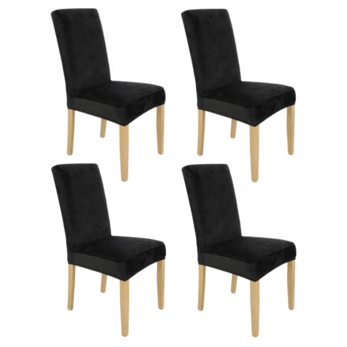 Pokrowiec Na Krzesło Zestaw 4 Szt Czarny Welur Elastczyny
