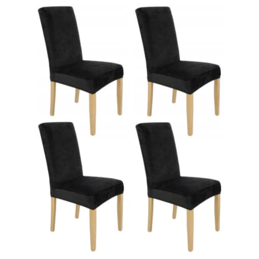 Pokrowiec Na Krzesło Zestaw 4 Szt Czarny Welur Elastczyny
