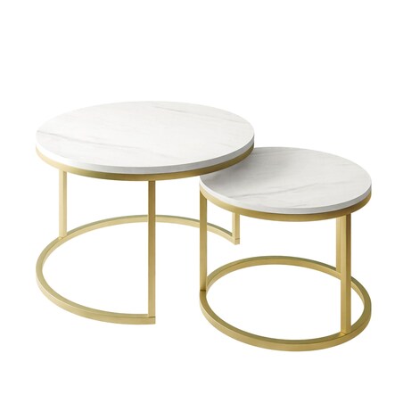 Okrągły stolik kawowy CIRI 2w1 złoty mat marmur levanto 70/50 cm