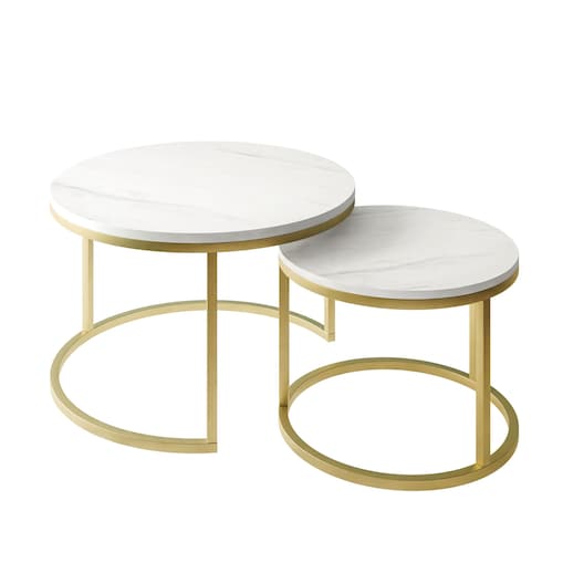 Okrągły stolik kawowy CIRI 2w1 złoty mat marmur levanto 70/50 cm