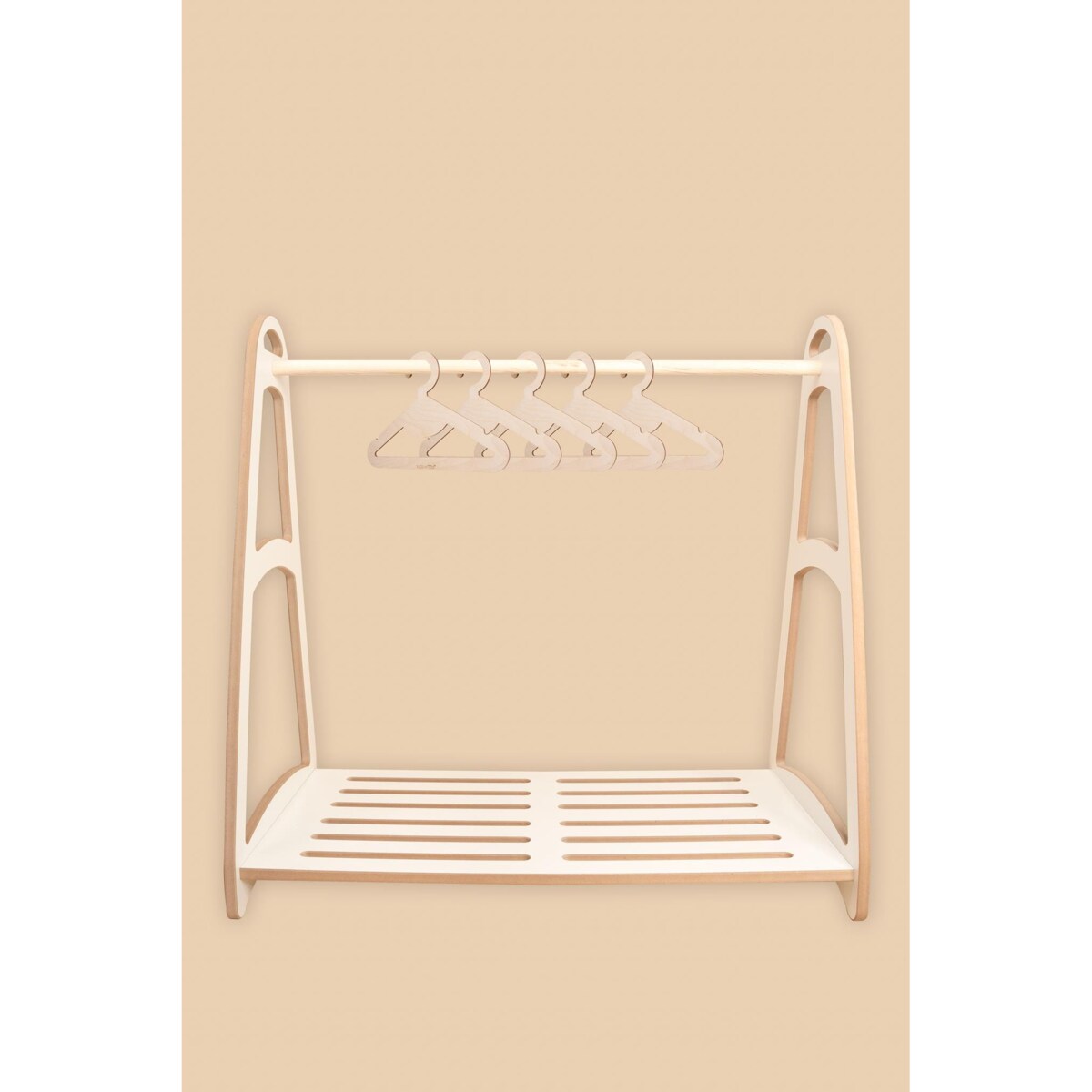 MINI garderoba szafa wieszak montessori + 5 drewnianych wieszaczków