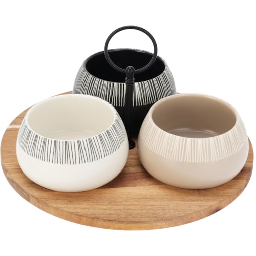 Miseczki na przekąski RORI, 3 sztuki + taca z uchwytem