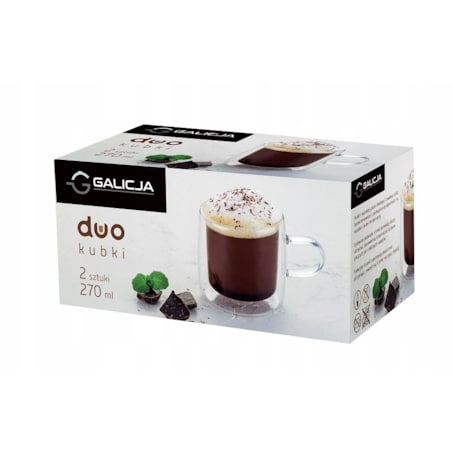 SZKLANKI KUBEK Z PODWÓJNĄ ŚCIANKĄ 2x 270 ml termiczne na kawę herbatę zioła