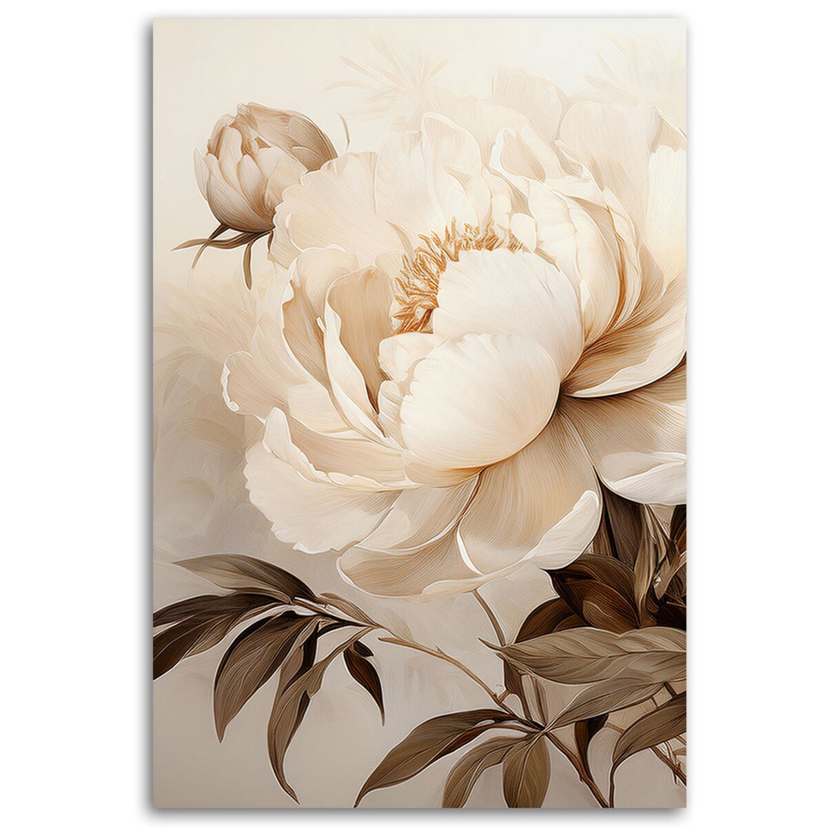 Obraz do salonu sypialni Piwonie Peonie Kwiaty Beżowy 70x100