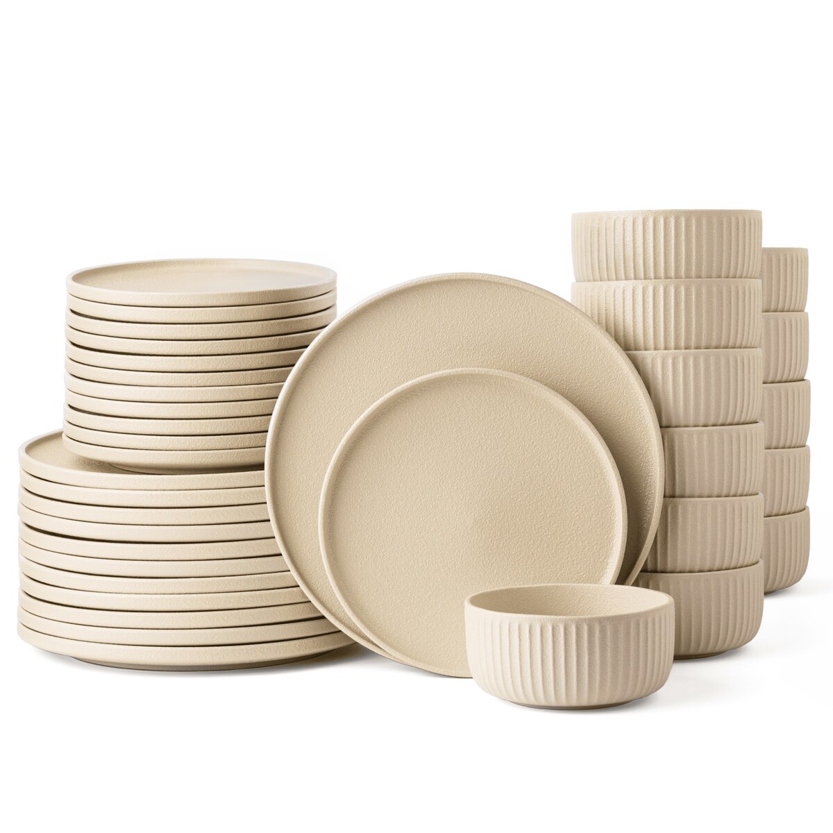 Serwis obiadowy Anun beżowy na 12 osób 36 szt. Nowoczesny Do zmywarki Komplet talerzy
