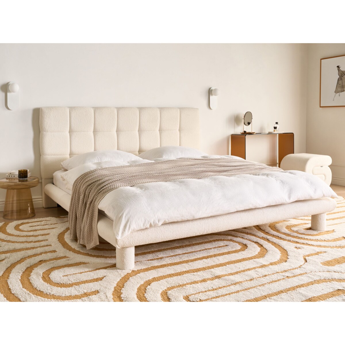 Łóżko Boucle CRESSAT 180 x 200 cm Złamana biel
