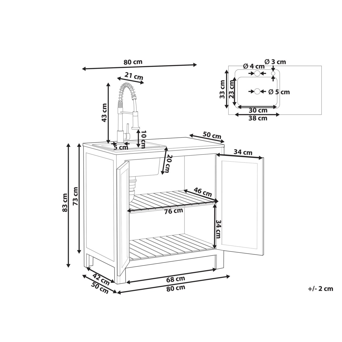 Szafka kuchenna ogrodowa ze zlewem BRUCOLI Drewno akacjowe 80 cm 50 cm Brązowy/ srebrny