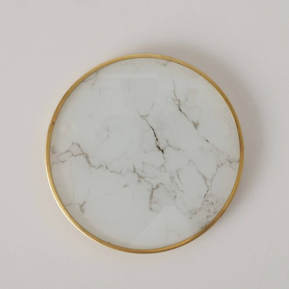 Szklana podstawka pod kubek Glamouri, 4 sztuki, marmurowy wzór, Ø 10 cm