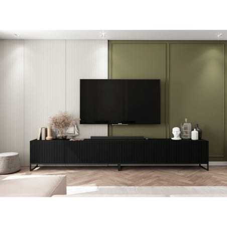 Komoda RTV Loft Nowoczesna Szafka RTV Czarny Mat Glamour Ryflowane Fronty 300 cm