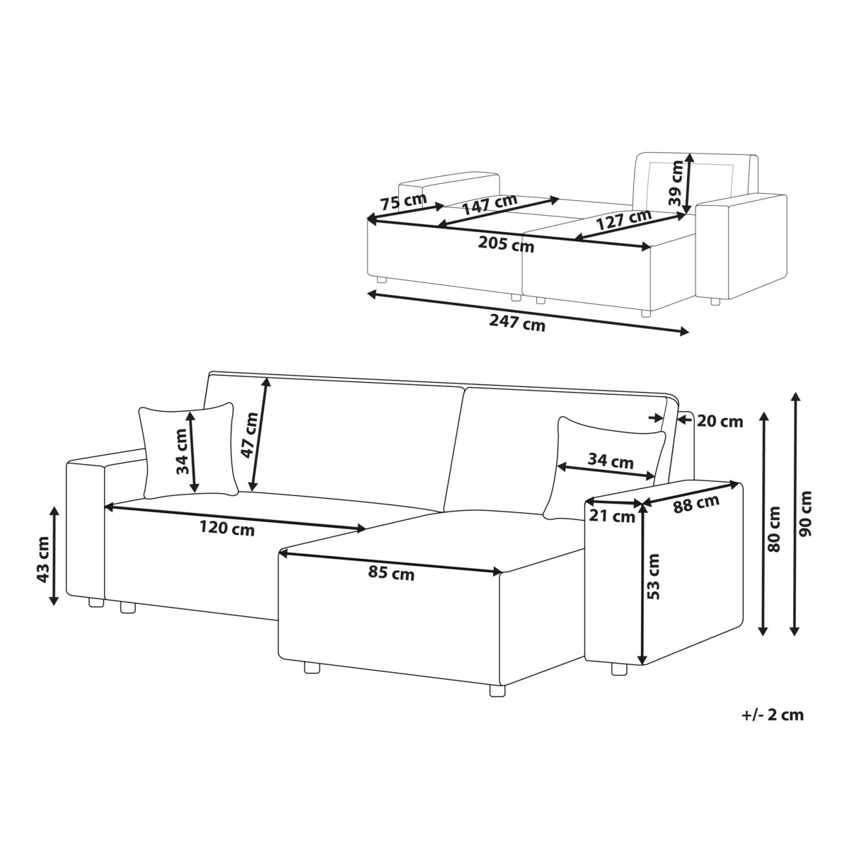 Narożnik lewostronny rozkładany sztruksowy beżowy ABACKA