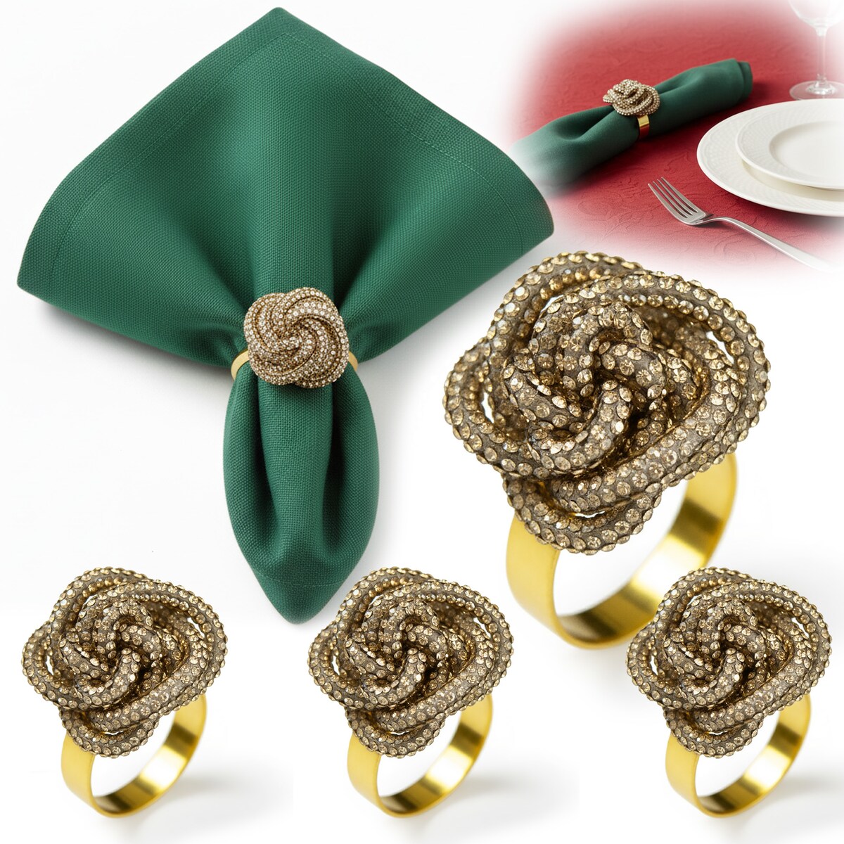 Obrączki Na Serwetki Klamry Pierścienie Do Serwetek Zestaw 4 Szt Wzór Supełek