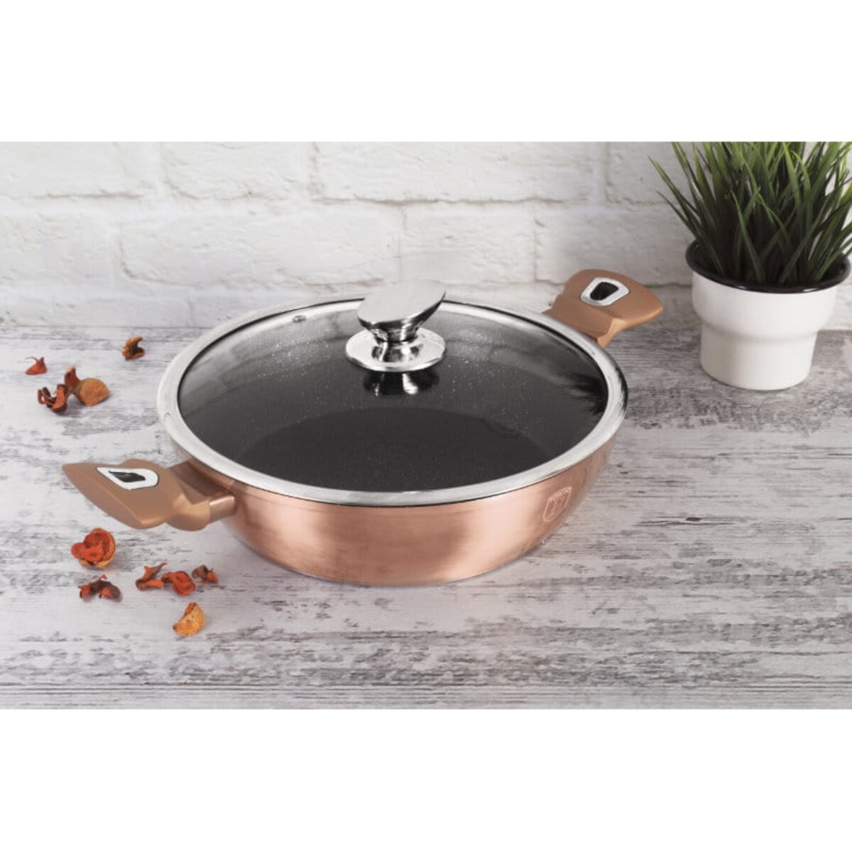 Garnek płytki 3,8L z pokrywką 28cm miedziany Berlinger Haus BH-1519