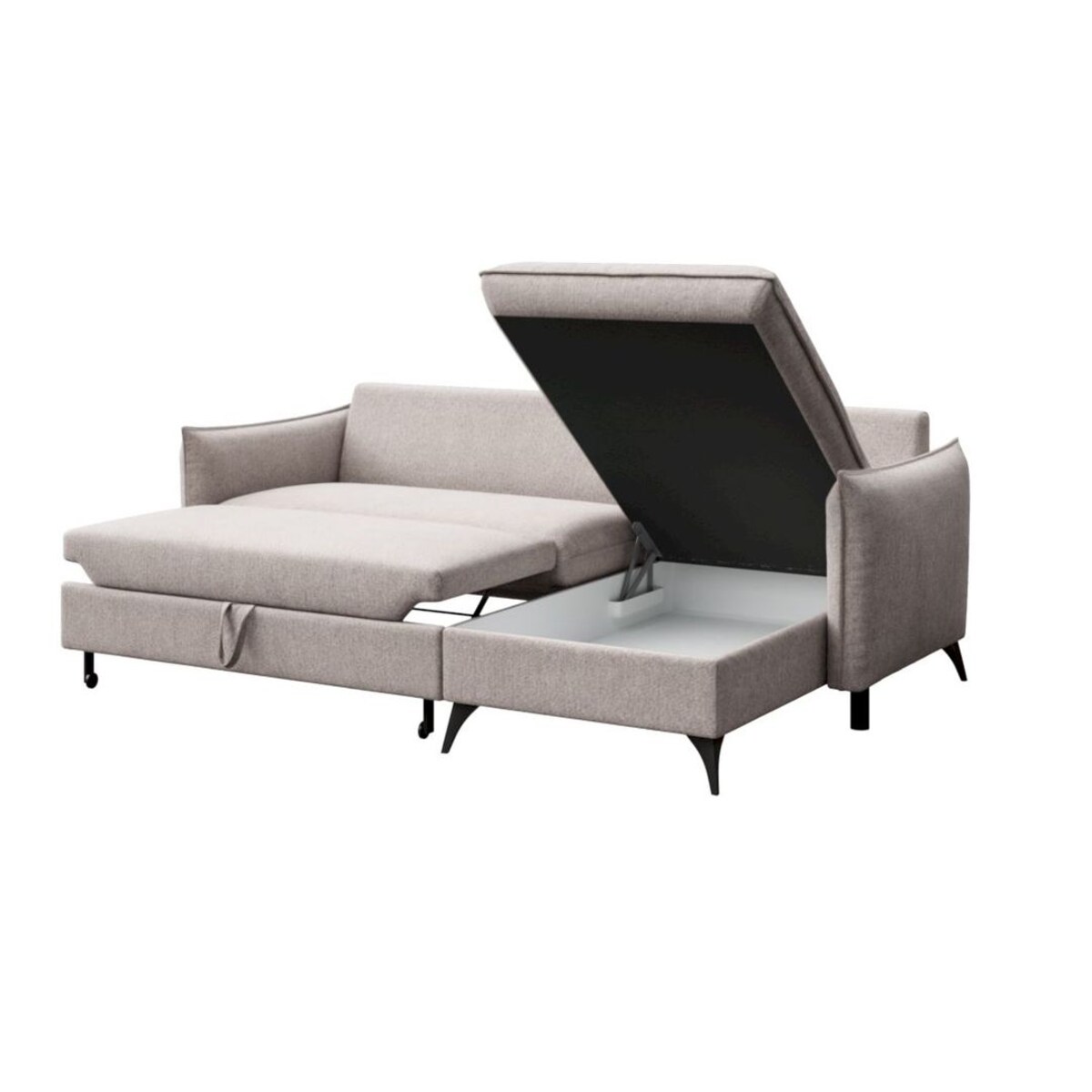 Brim Sofa narożna prawa z funkcją spania i pojemnikiem prawa jasnoszara