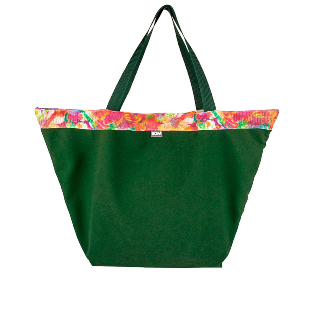 Torba na zakupy zielona-kolorowe kwiaty ze sprzączką