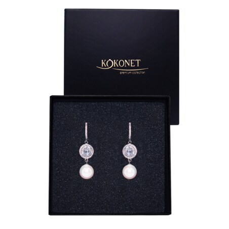 Kolczyki wiszące bigle z perłą i cyrkoniami ŚLUBNE długie ozdoba eleganckie