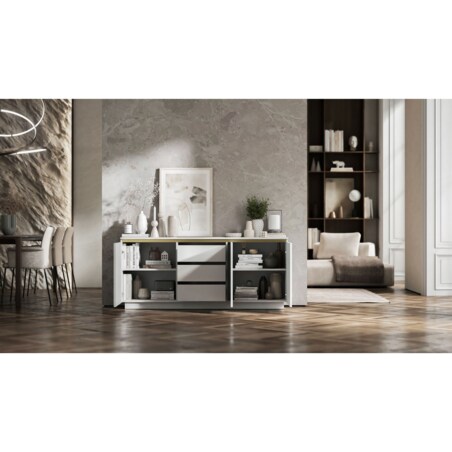 Komoda Glamour Nowoczesna Szafka RTV Biały MAT ryflowane fronty 166,8 cm