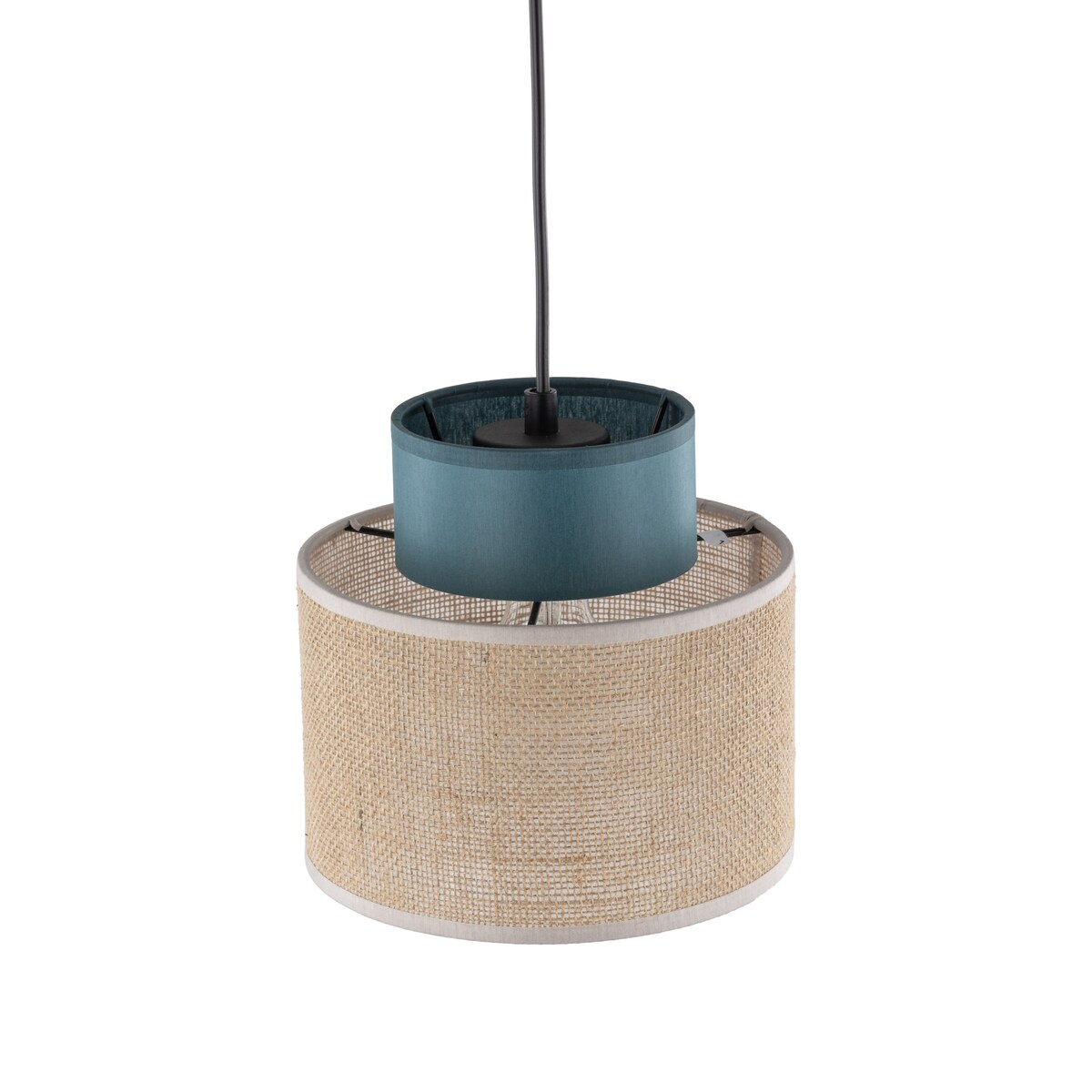 Lampa wisząca TK Lighting DUO JUTA GREEN 3257 czarno-zielona z jutą, E27, regulowana wysokość, 20 cm