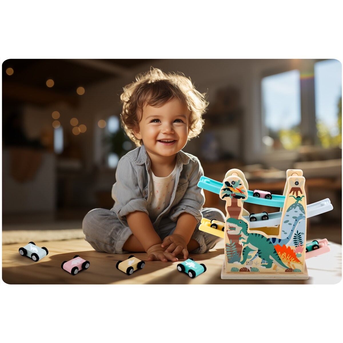 Zabawka drewniana zjeżdżalnia dla aut Ricokids