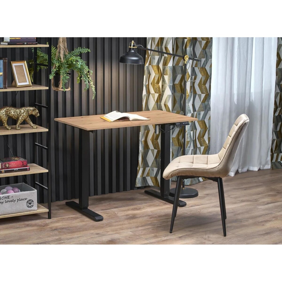 Biurko B53 czarne/dąb artisan z regulacją wysokości