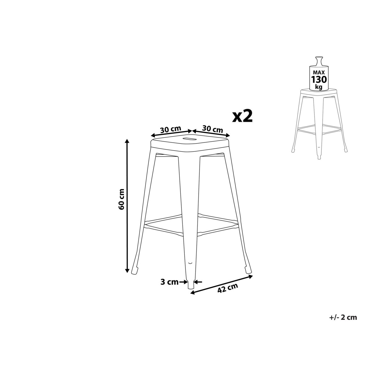 Zestaw 2 stołków barowych metalowych 60 cm czarno-złoty CABRILLO