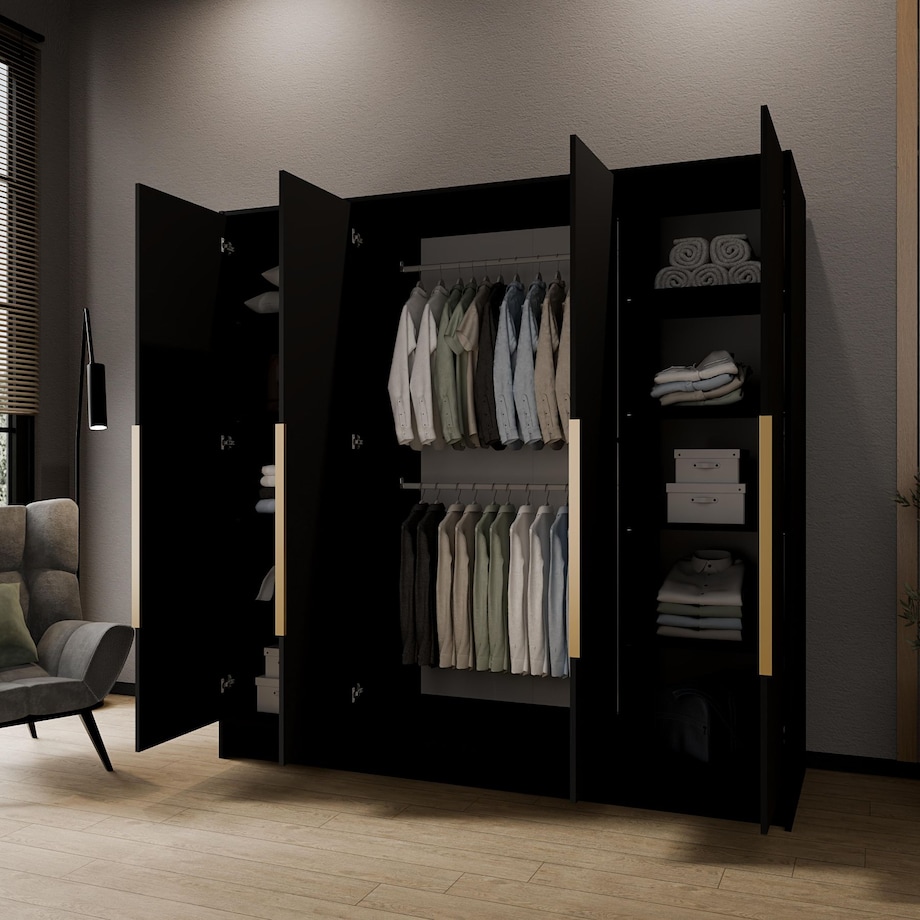 Szafa 200 gładka ORTO bez lustra z czarnymi uchwytami, czarna