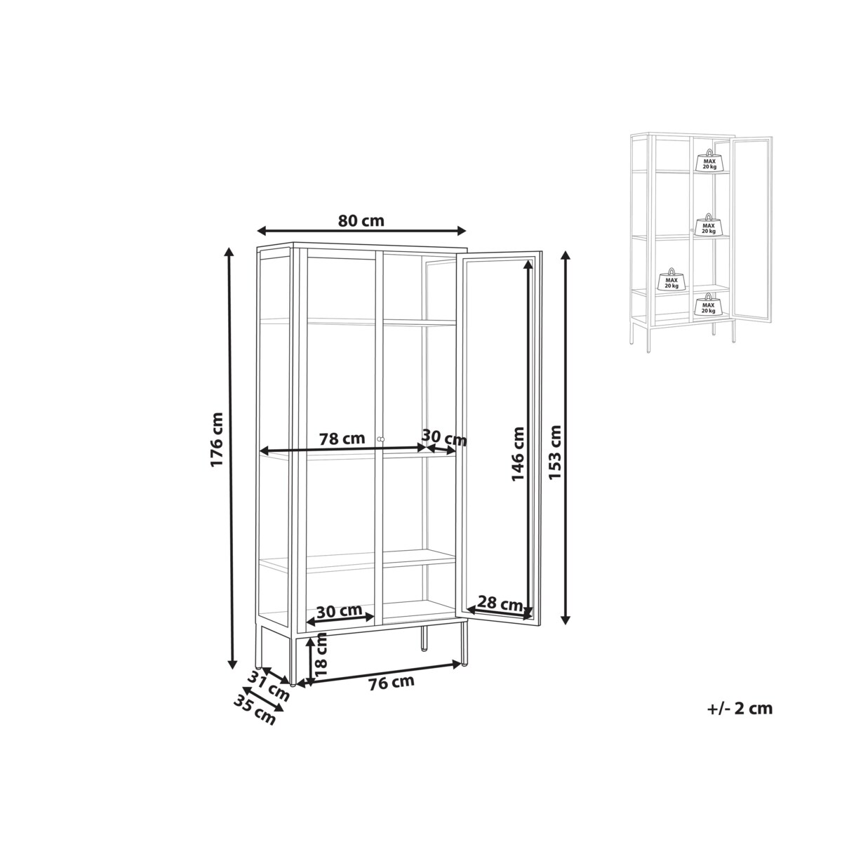Witryna dwudrzwiowa metalowa czarna HARTY