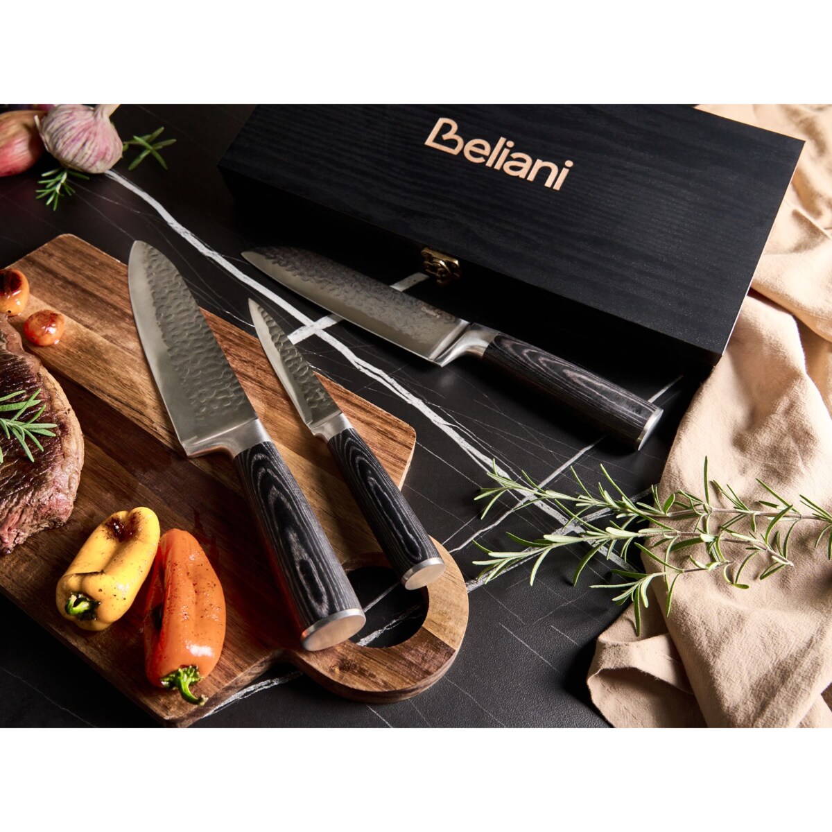 Zestaw 3 noży Stal damasceńska KASHIWA Czarny