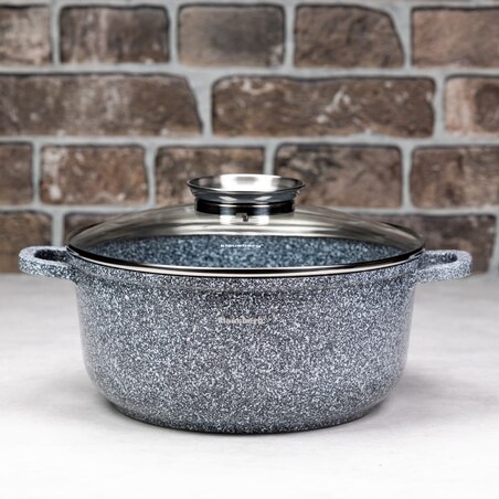 Garnek z powłoką marmurową marmurkowy szary indukcja gaz 1.3L 16cm KLAUSBERG