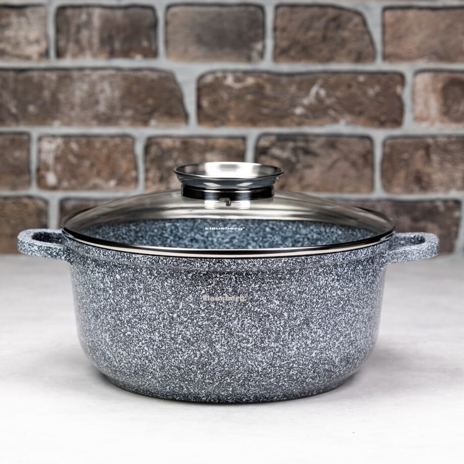 Garnek z powłoką marmurową marmurkowy szary indukcja gaz 1.3L 16cm KLAUSBERG