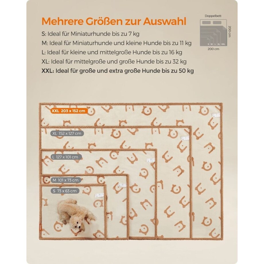Wodoodporny kocyk dla psa polarowy, dwustronny, do prania, beżowy, XXL (203 x 152 cm)