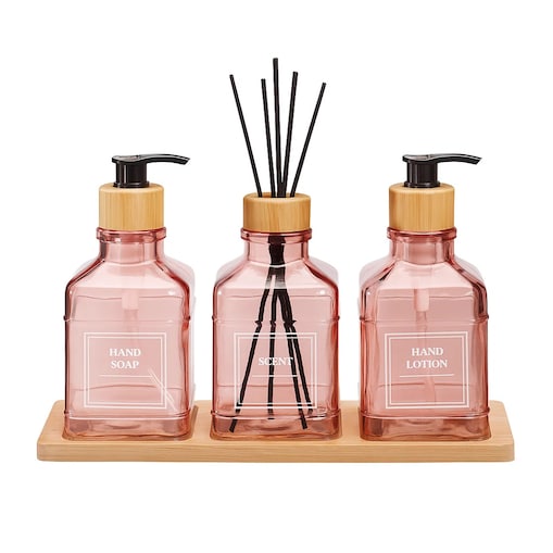 Zestaw łazienkowy ze szklanym dyfuzorem i tacą bambusową REN