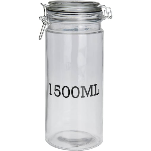 Słoik z pokrywką z klipsem, z informacją o pojemności