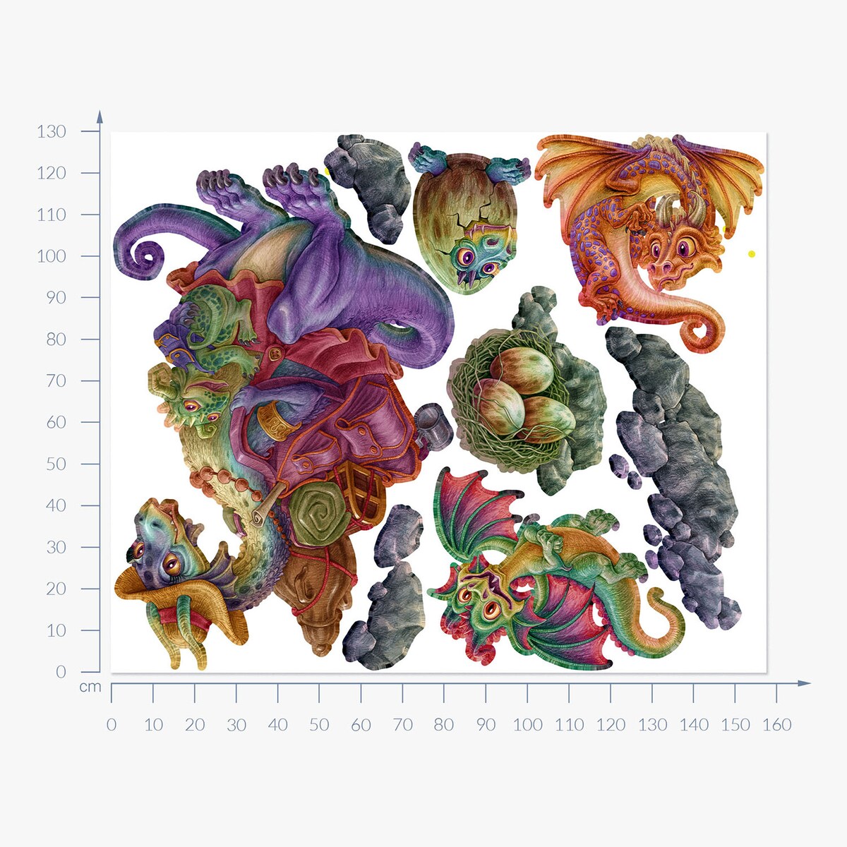 Zestaw naklejek na ścianę, Rodzina smoków, 130cm