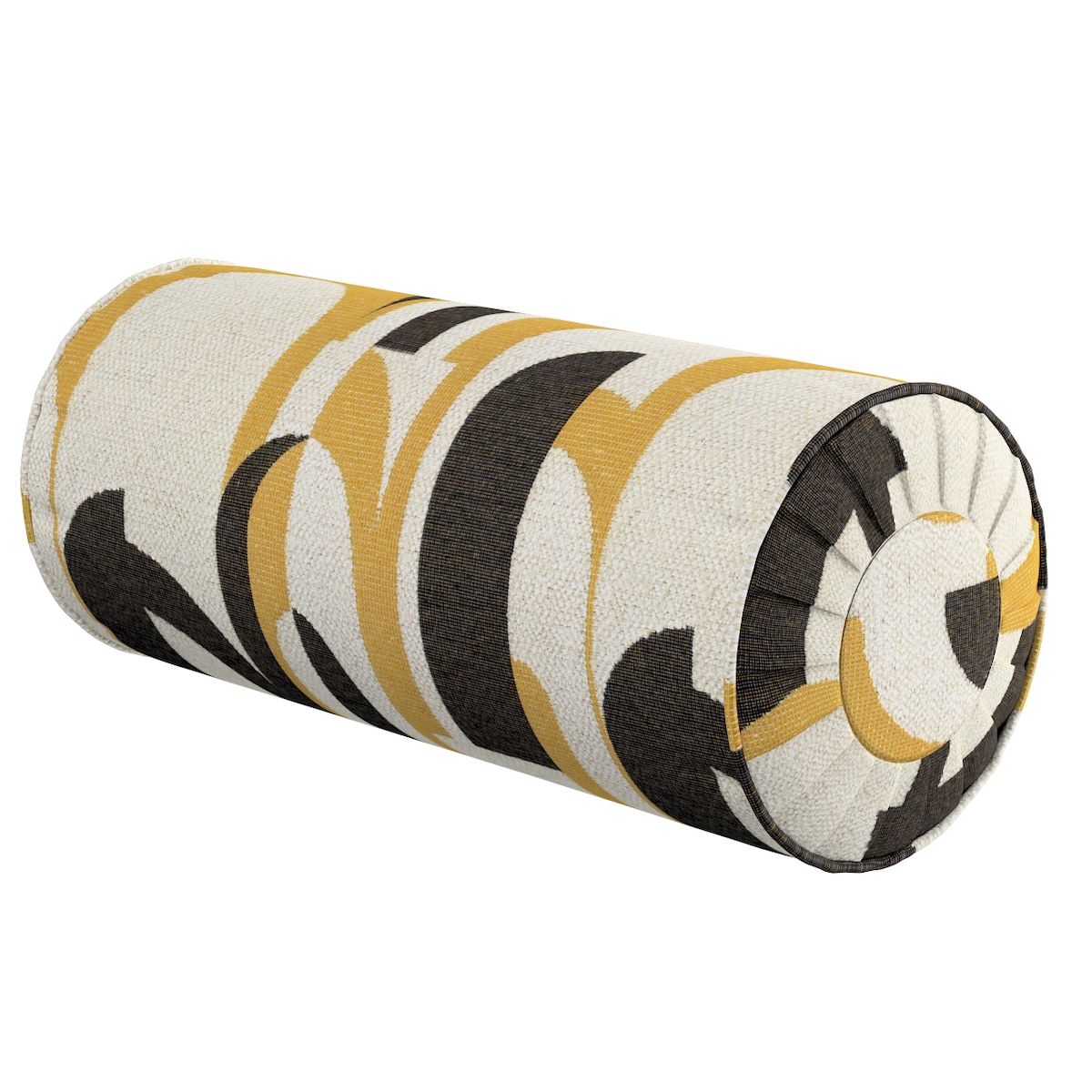 Poduszka wałek z zakładkami, czarno-żółte wzory na kremowym tle, Ø20 x 50 cm, Cosy Home