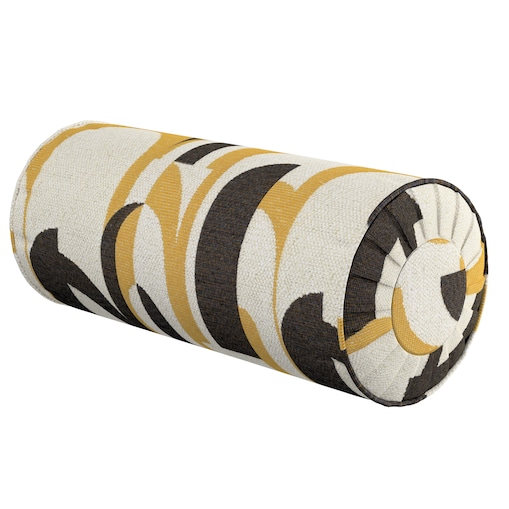 Poduszka wałek z zakładkami, czarno-żółte wzory na kremowym tle, Ø20 x 50 cm, Cosy Home