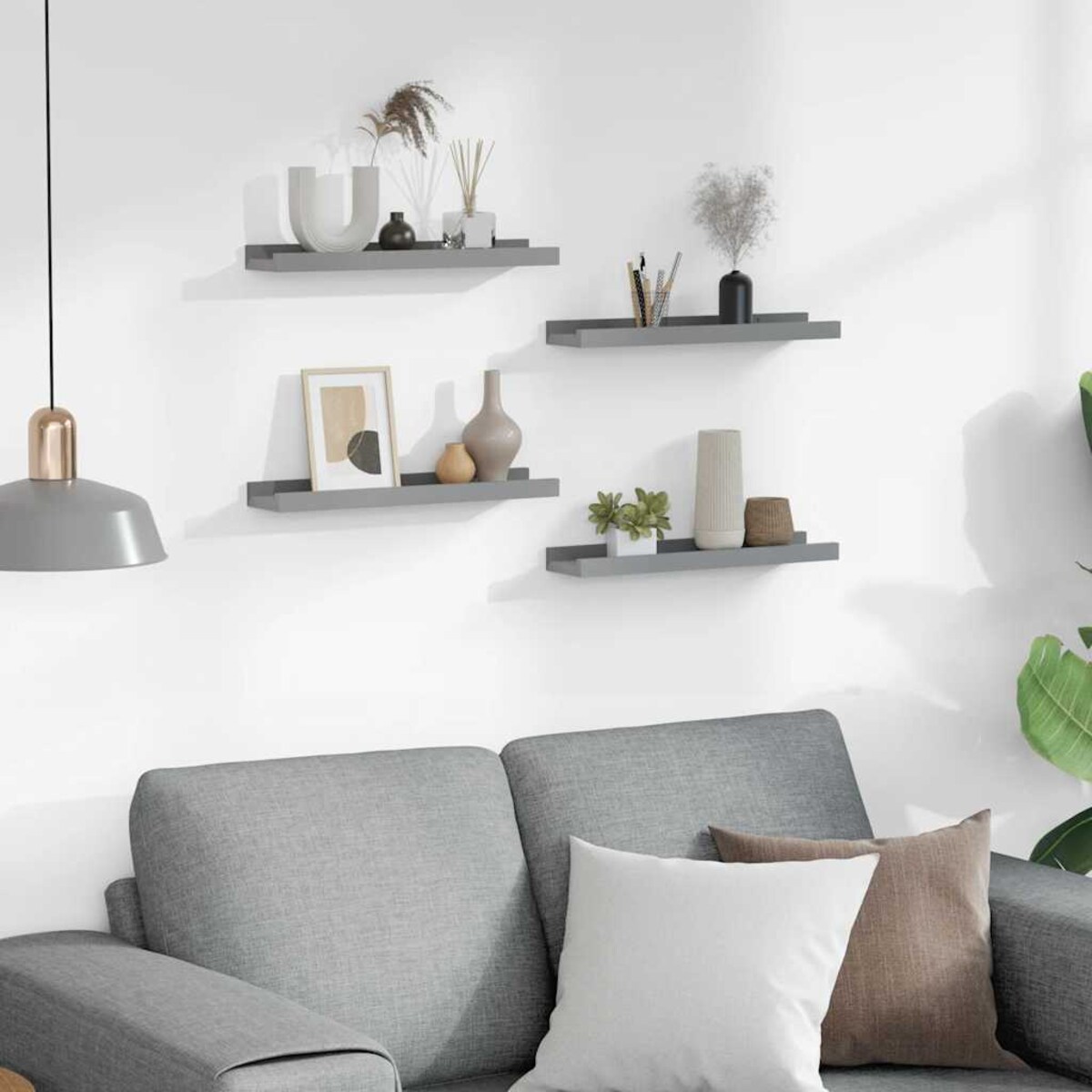vidaXL Półki ścienne, 4 szt., szare, 40x9x3 cm