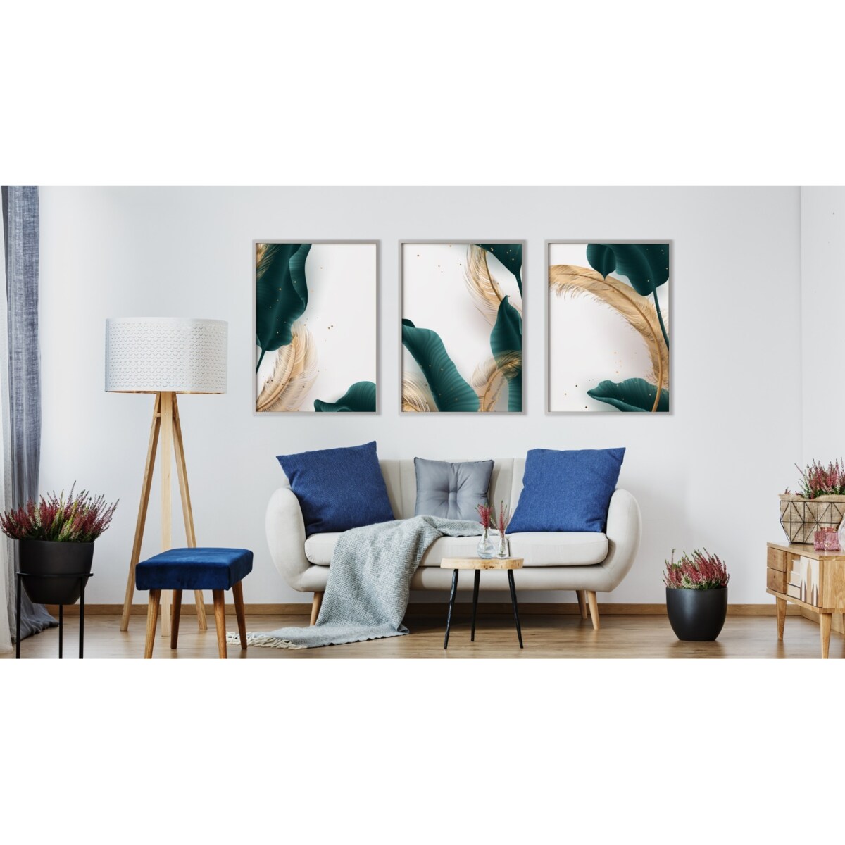 Zestaw 3x Plakat w Ramie Liście Natura 3D 30x40cm