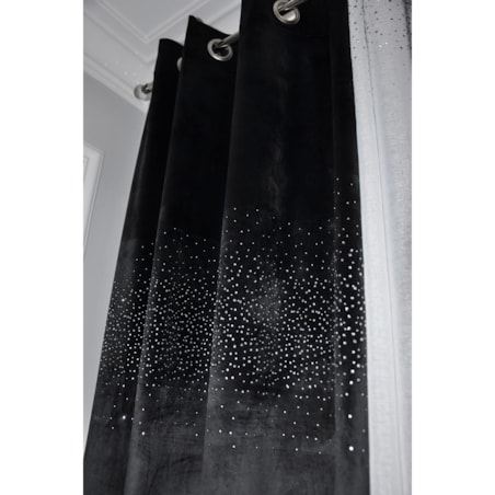 Zasłona welurowa "ALLUMINIUM" 140x250 KRYSZTAŁKI na przelotki czarny