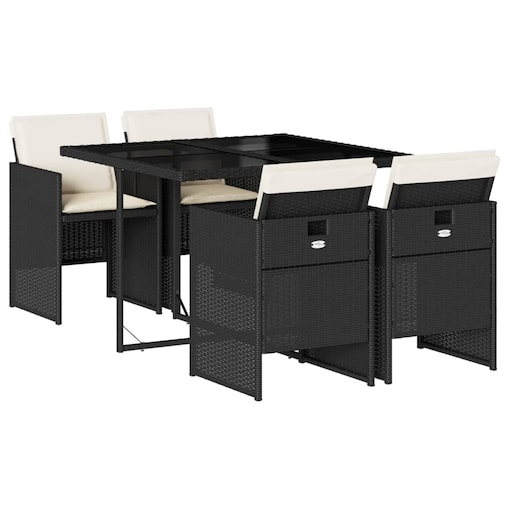 vidaXL 5-cz. zestaw mebli ogrodowych z poduszkami, czarny, polirattan