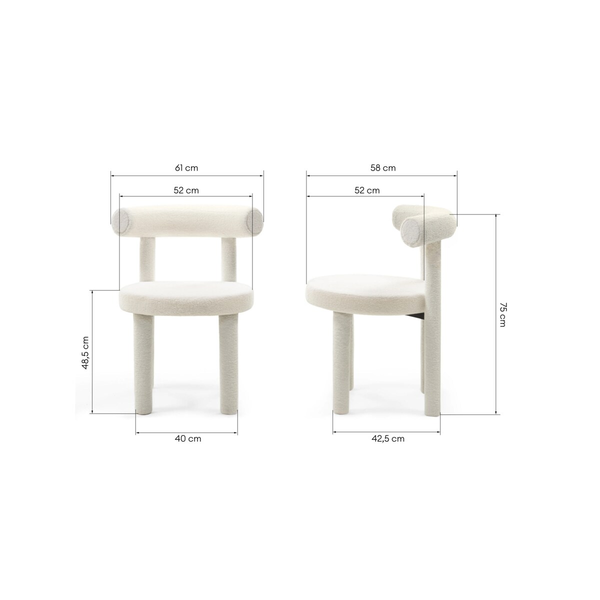 Krzesło do jadalni ecru/tapicerowane nogi 75x61x58 cm PEDRITA, 2 szt.